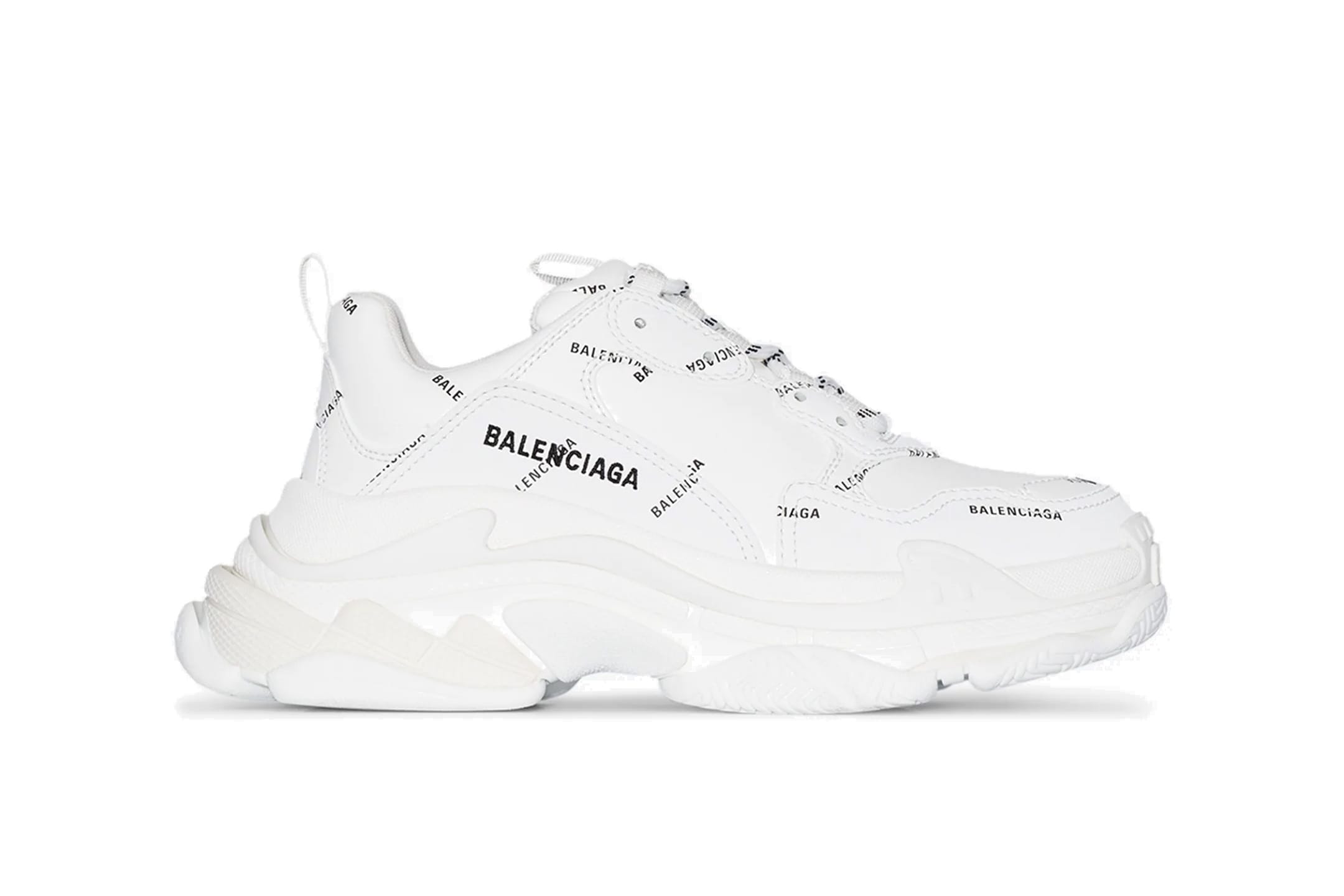 Balenciaga white and cream Triple S low top leather sneakers